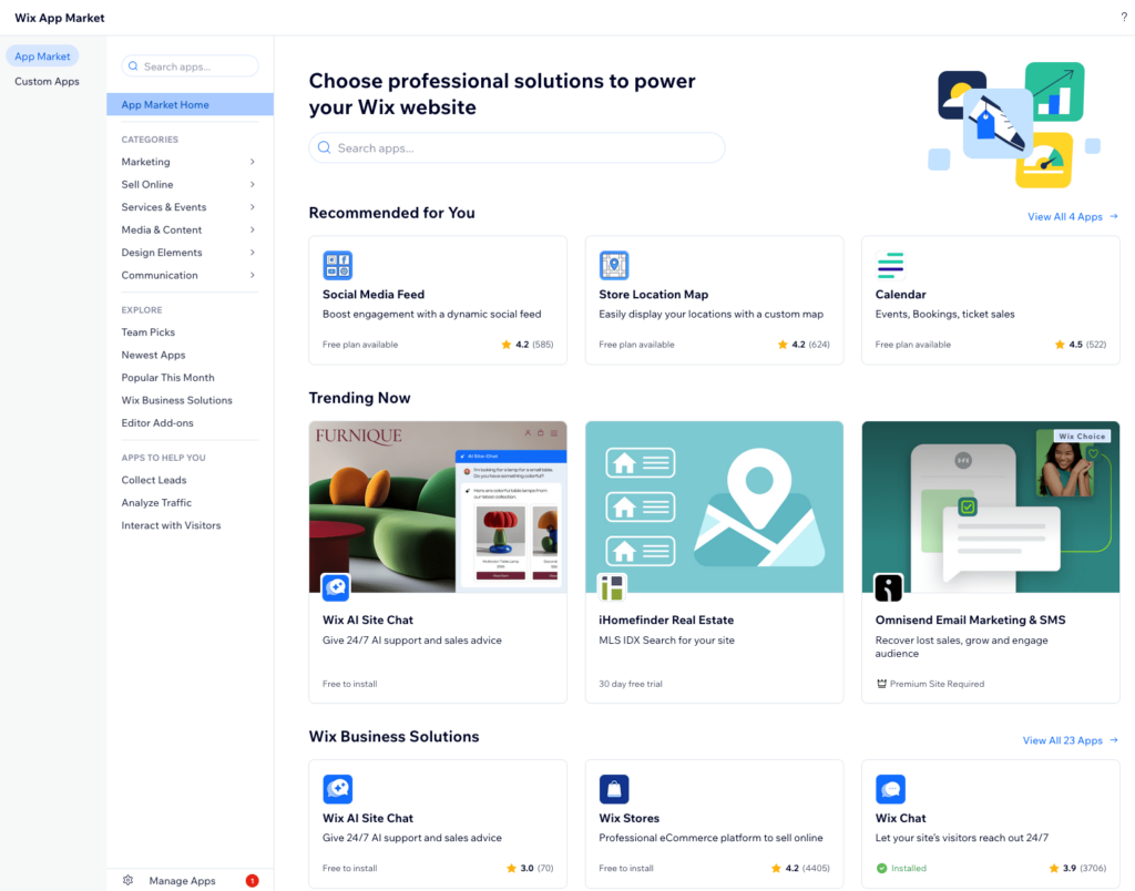 WIX App Markt 100 Apps